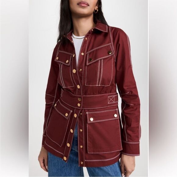 Veronica Beard Keswick Twill Two in One Cargo Jacket Color Deep Brick Size 4 - Picture 2 of 7